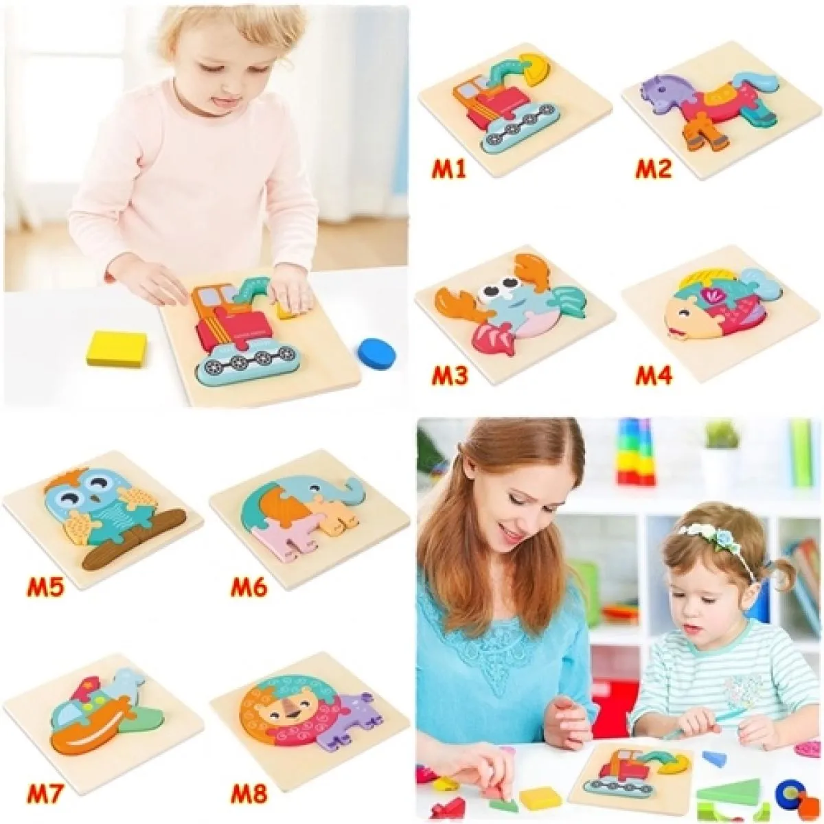drvene puzzle - paket 3,6,9 ili 12 komada mix - slika 3