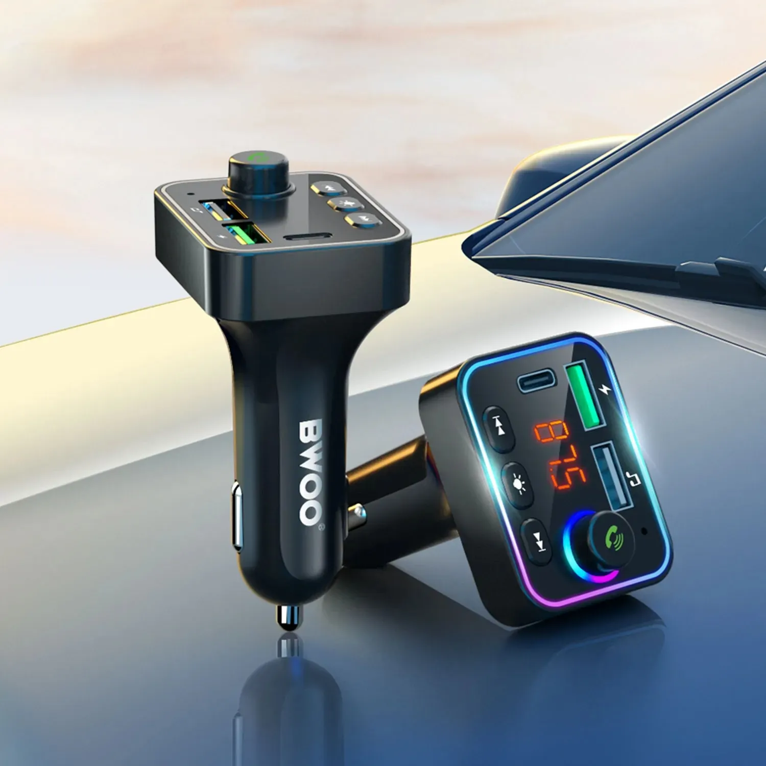 auto punjač s 3 porta (usb-a + usb-c) i radio fm transmiterom, bluetooth 5.3 handsfree - slika 2