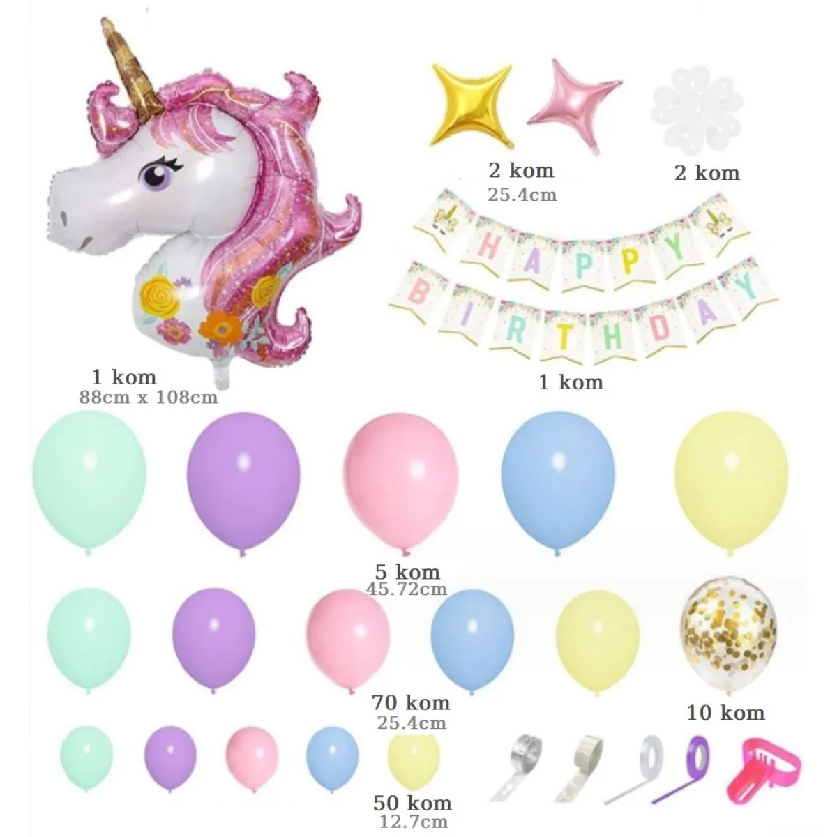 luk od balona - unicorn party (138 balona u setu) - slika 4