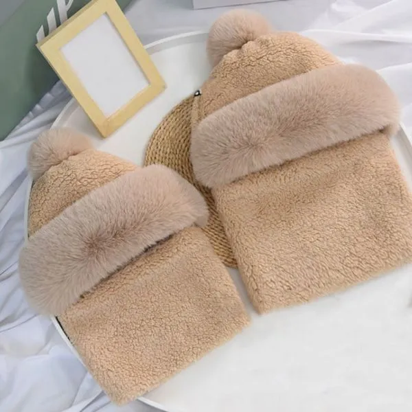 fluffy zimska kapa sa integriranim šalom - slika 11