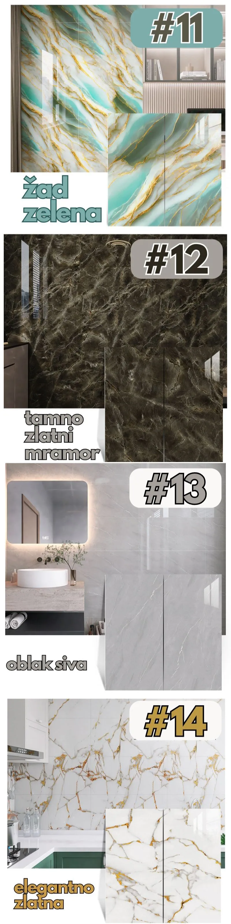 (komplet 10kom) premium imitacija mramora - samoljepljive zidne obloge - slika 7