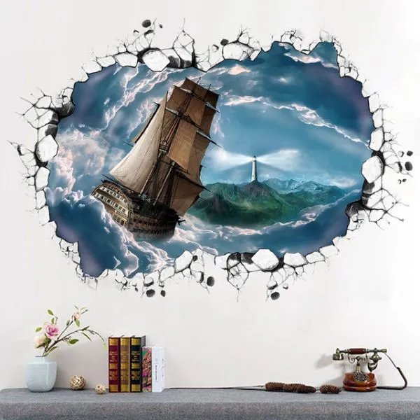 3d wall sticker cloud sea sailing dimenzije 90x60 cm - slika 5
