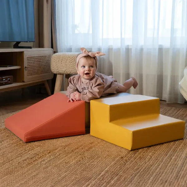soft play set od 3 pjenastih blokova-pastelno ružičasti mini penjalica - slika 4