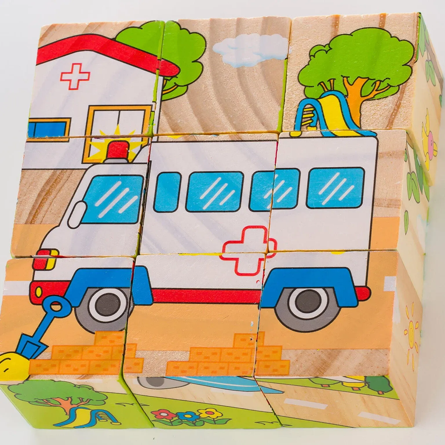 edukativne drvene kocke puzzle – motiv vozila - slika 2