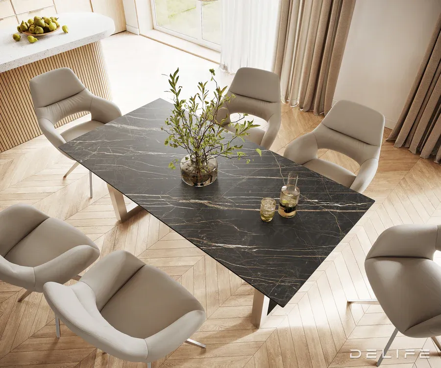 blagovaonski stol edge 200x100, materijal: keramika laminam noir desir - slika 3