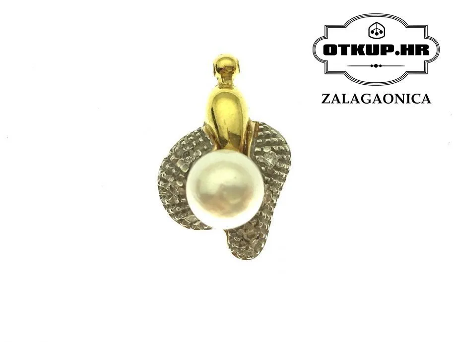 Zlatni Privjesak Sa Biserom I Dijamantima, 3,35g (18k) / R1, Rate !! - Zagreb