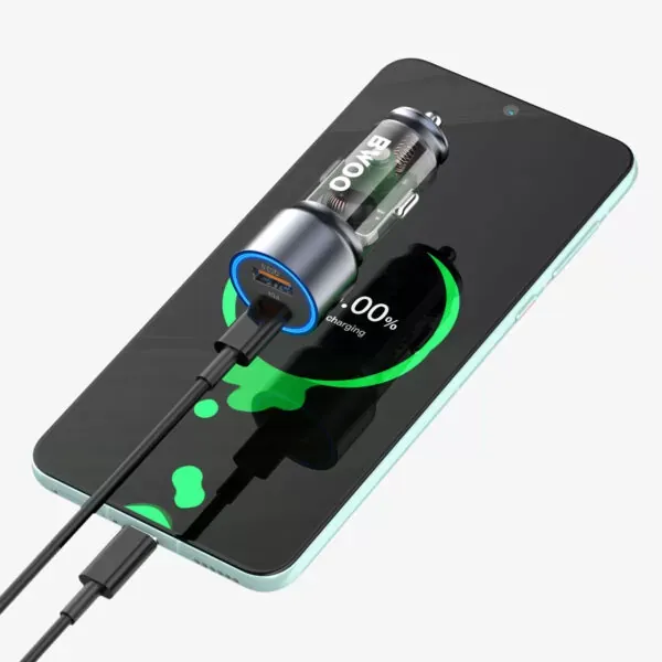 45w usb-c auto punjač s 2 priključka, prozirni i sivi max bwoo - slika 4