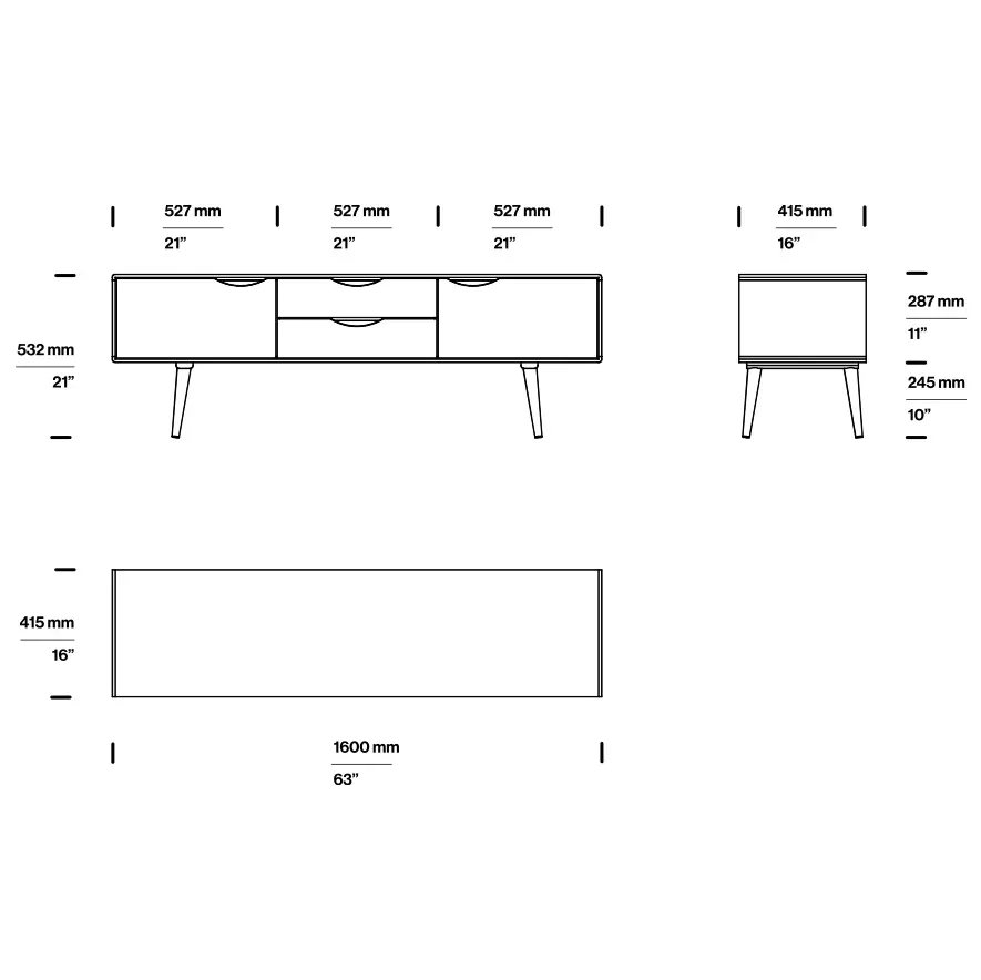 tv komoda primo bassa 160x41.5cm, materijal: puno drvo orah - slika 3