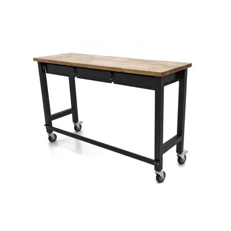 mobilni radni stol s 3 ladice i radnom pločom od punog drveta, 152 cm - slika 4