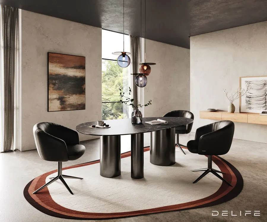 blagovaonski stol edge 220x120cm, materijal: keramika laminam nero - slika 3