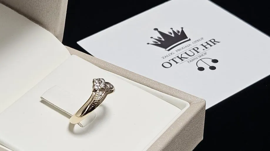 zlatni prsten s dijamantima 0.12ct 14k / r1, rate ! - slika 4