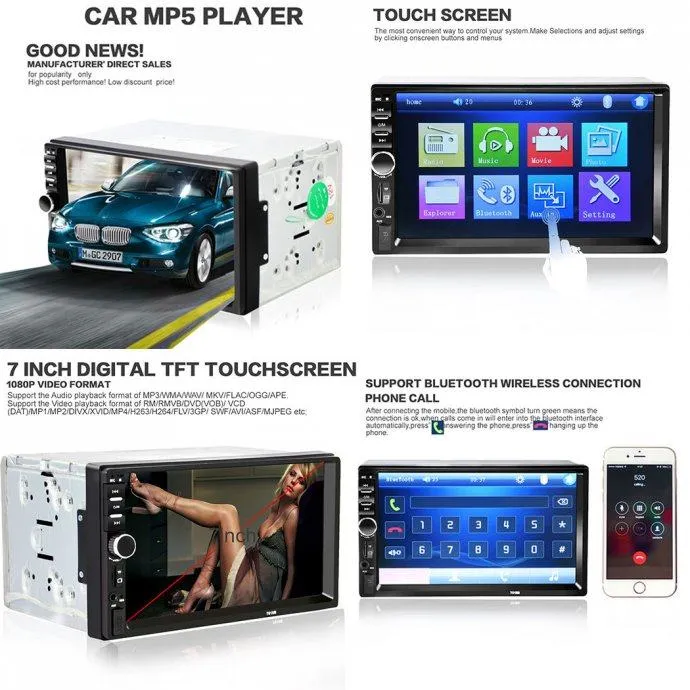 2 din auto radio aux, mp3, usb,sd kartica, bluetooth + daljinski - slika 2