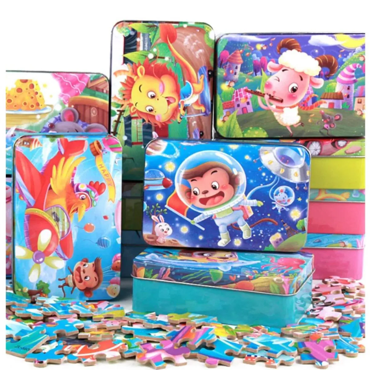 drvene puzzle u metalnoj kutiji (70 komada) promo - slika 2