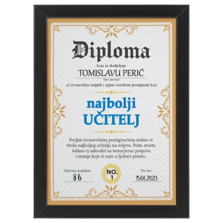 Diploma za najboljeg učitelja / razrednika - Osijek