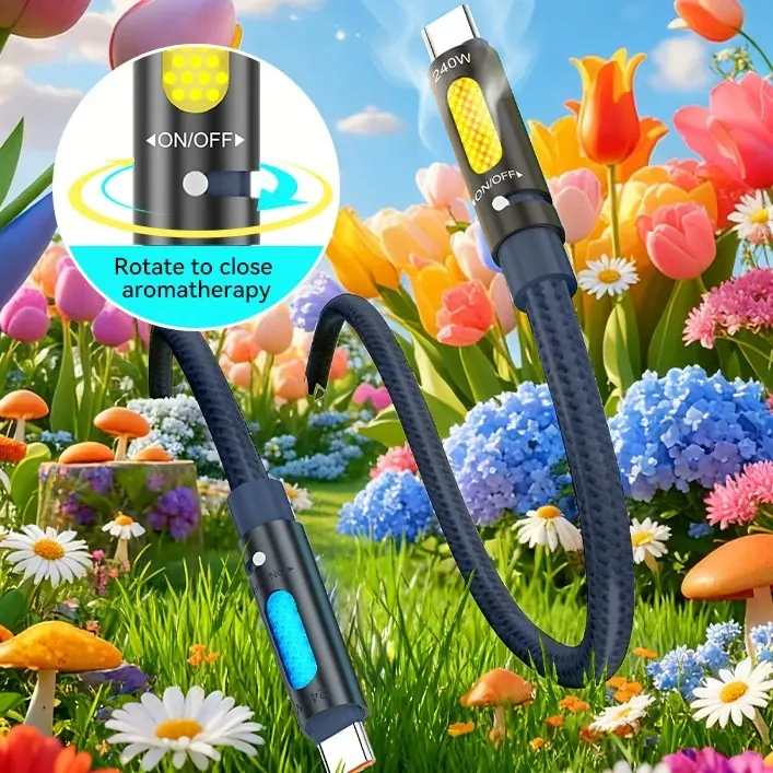 bwoo usb-c na usb-c kabel za punjenje s rgb ambijetalnim osvjetljenjem i aromaterapijom, 240w, 1.2 m - slika 2
