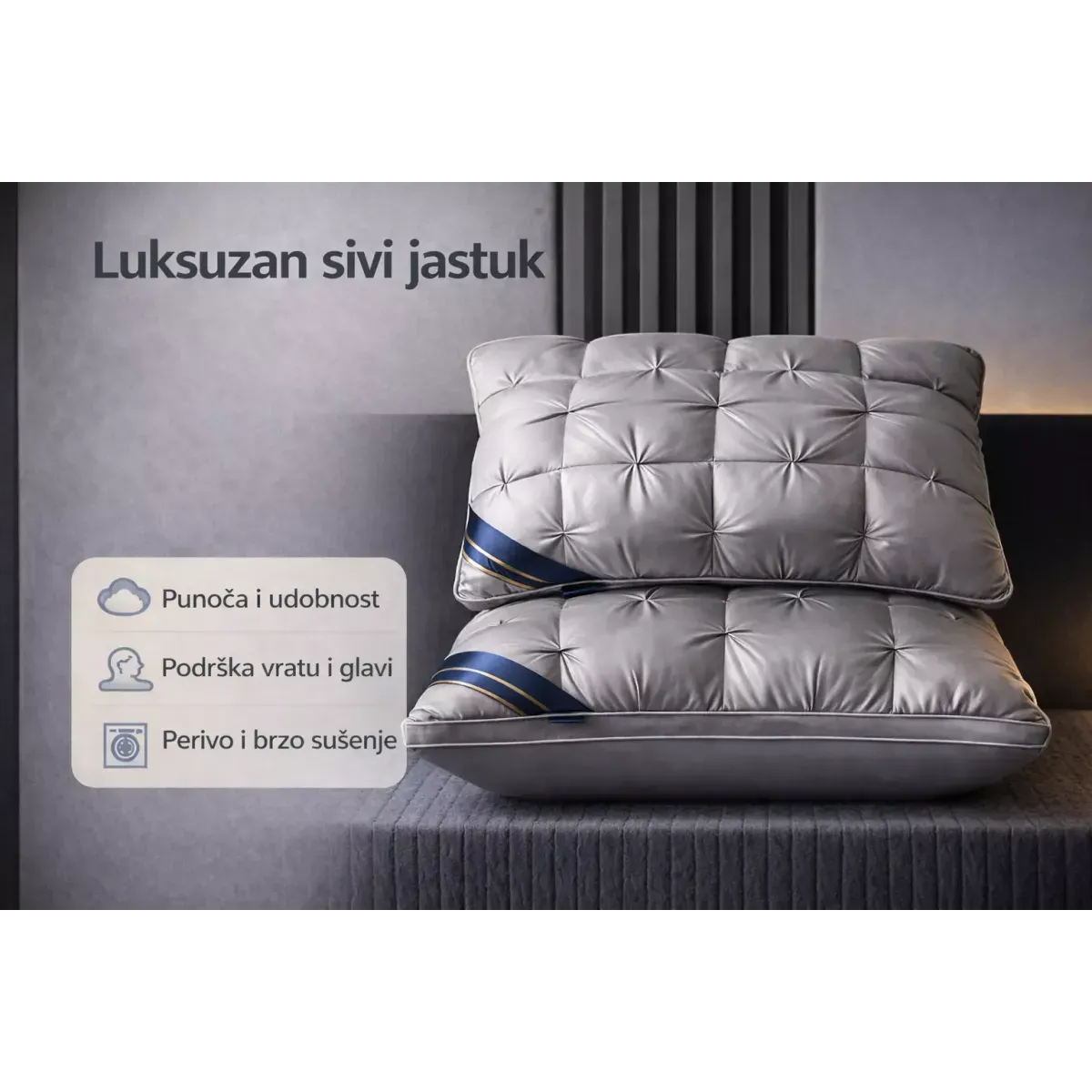 luksuzni sivi hotelski jastuk - 74x48 cm - slika 5