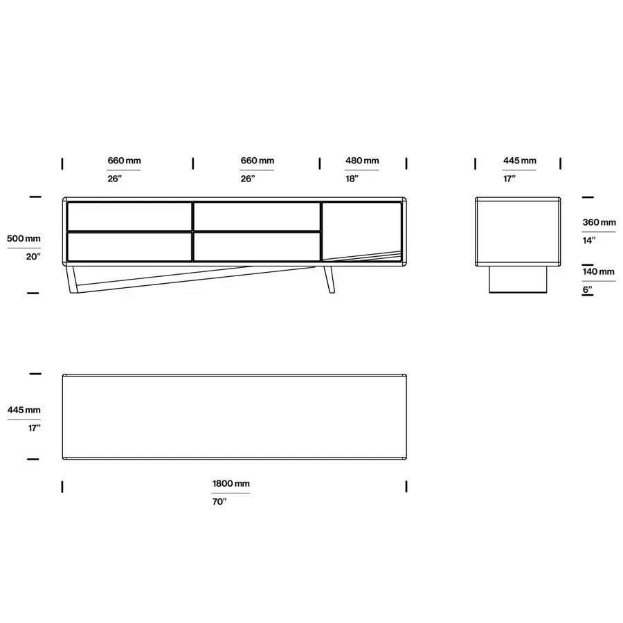 tv komoda linea 180x44.5cm, materijal: puno drvo orah - slika 3