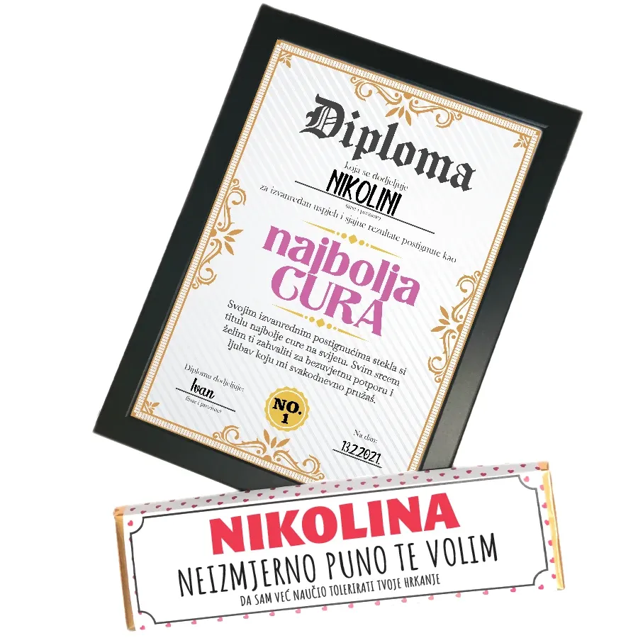 POKLON PAKET Za Valentinovo Čokolada i diploma - Osijek