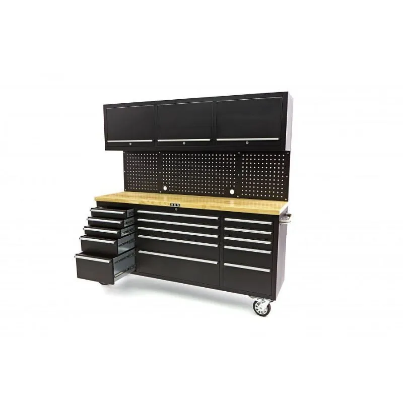 kolica za alat s 15 ladica,182cm , panel , ormarić , crne boje - slika 3