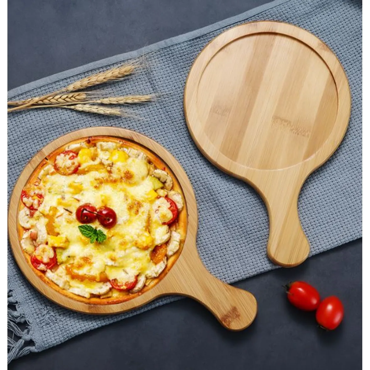 rustična drvena daska za pizzu i serviranje - slika 3