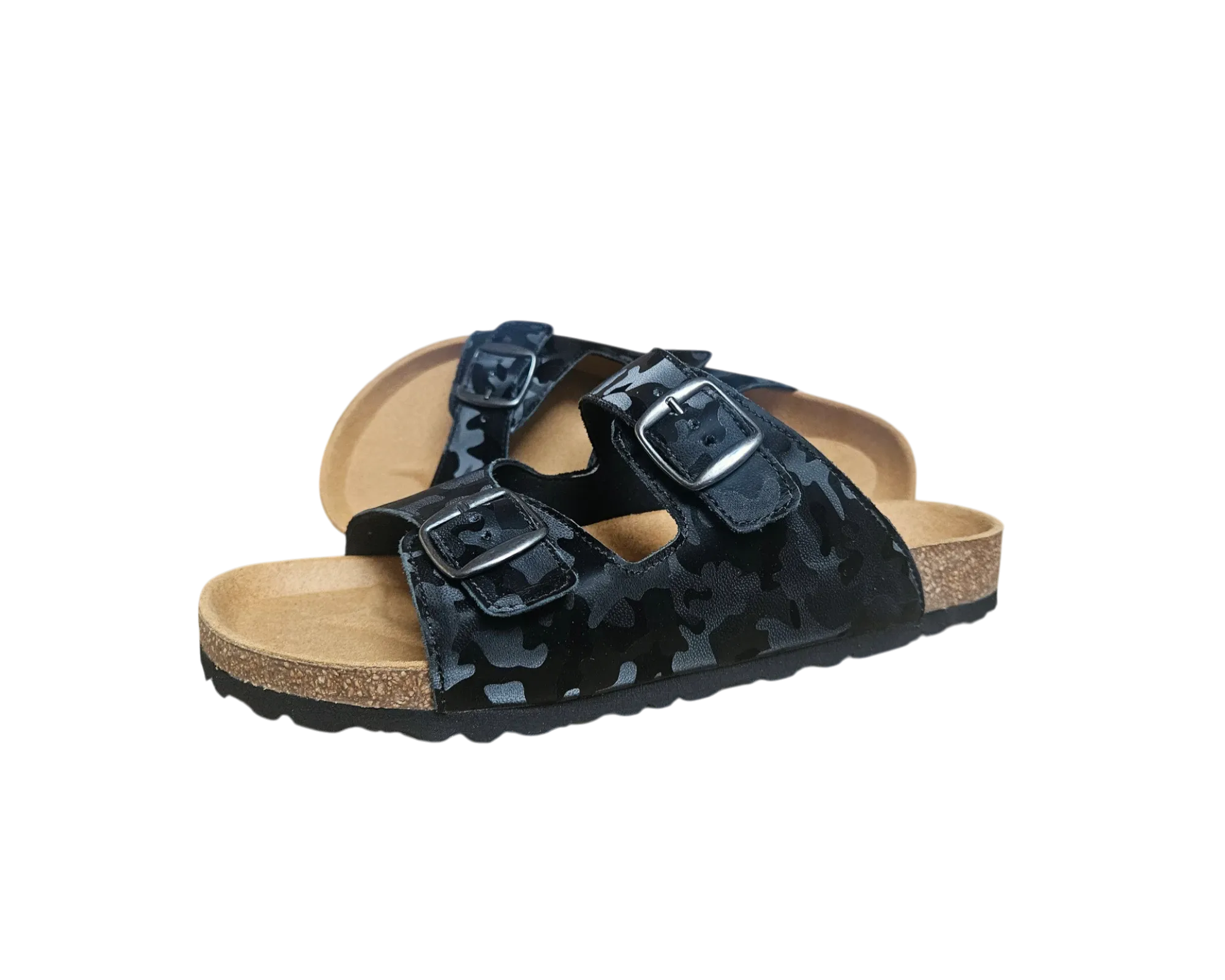 anatomske natikače sa dva remena–crni camo–maskirni uzorak, sa efektom - slika 2