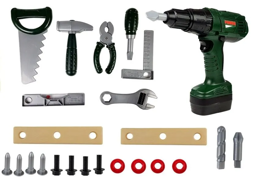 dječji set alata s aku bušilicom i ruksakom craft – zelena - slika 2