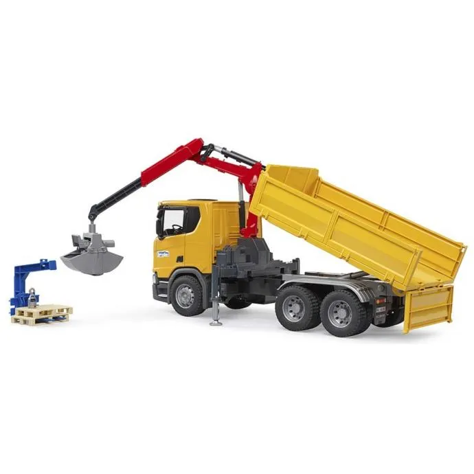 bruder kamion za gradilište scania super 560r sa kranom i 2 palete - slika 4