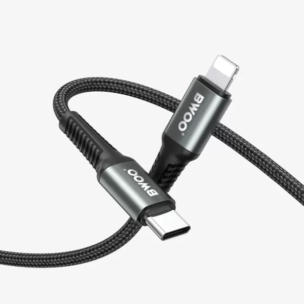 usb-c na lightning alu kabel za brzo punjenje pd 27w-pleteni 1m max bwoo - slika 4