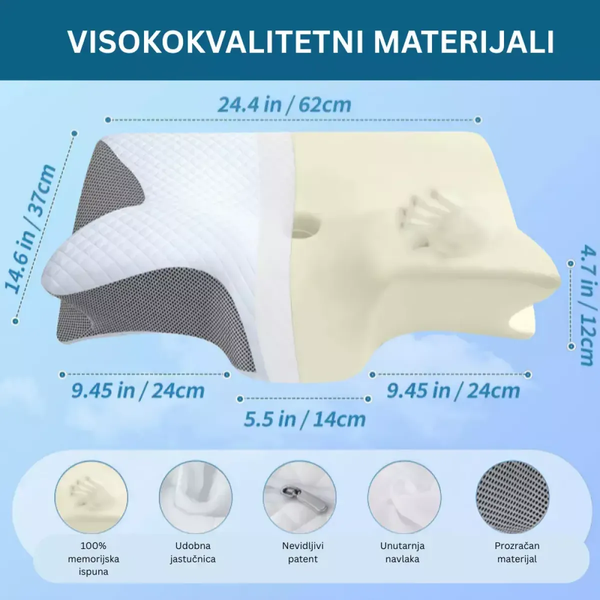 ergonomski jastuk s memorijskom pjenom – leptir oblik za potporu vrata - slika 2