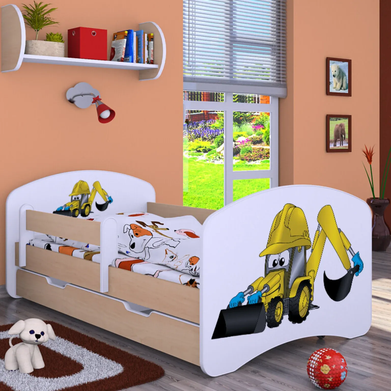 drveni dječji krevet happy bager s ladicom – 160*80 - slika 2