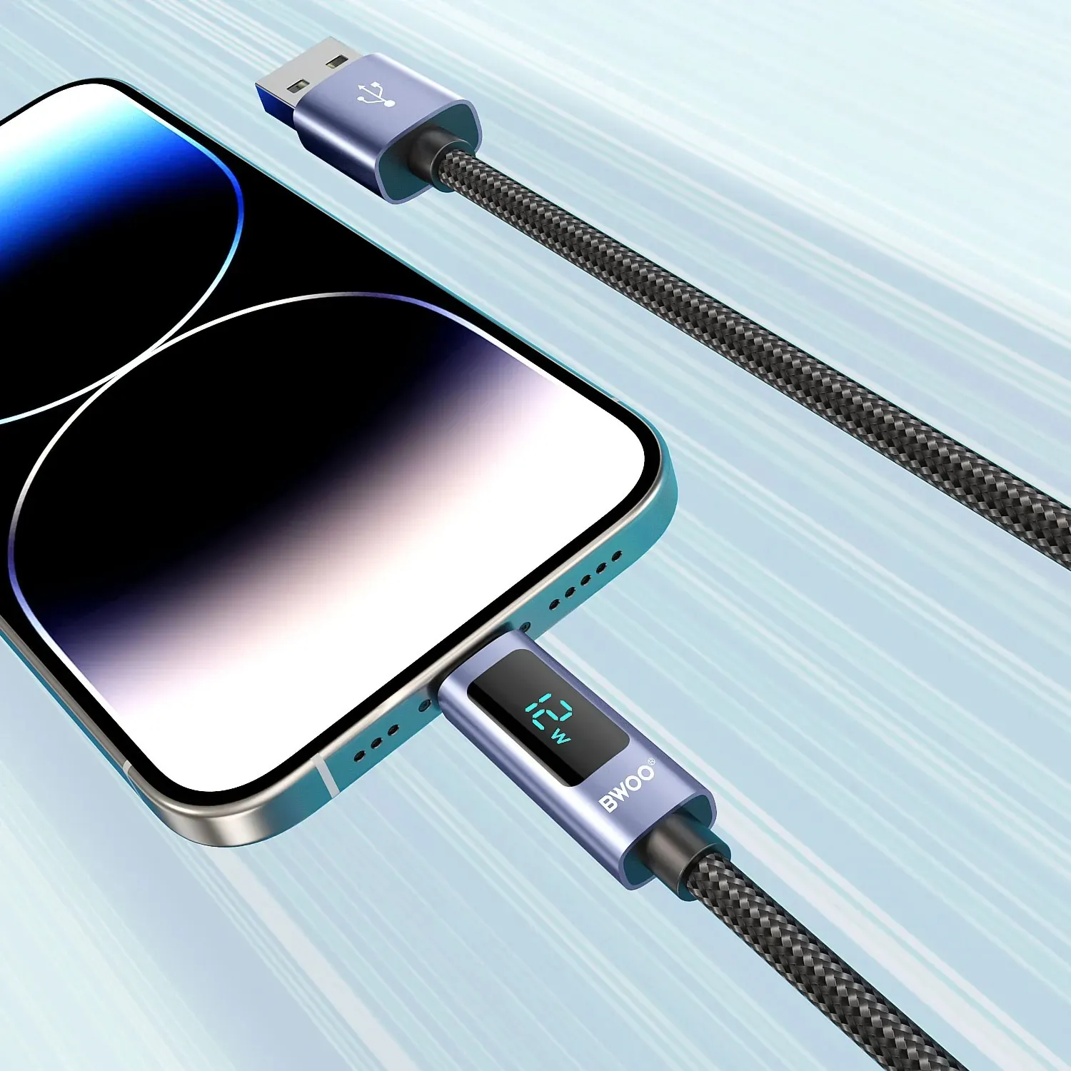 bwoo usb-a na lightning alu kabel za punjenje s led zaslonom (3a), 1 m - slika 4