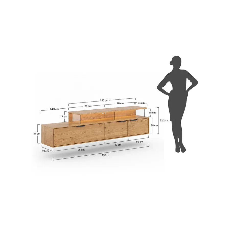 viseća tv komoda tirano 200x39 cm, materijal: masivno drvo hrast - slika 17