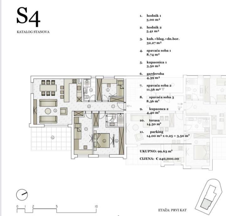 vodice, 3-soban stan - 99,63m2, 1. kat, novogradnja - slika 8