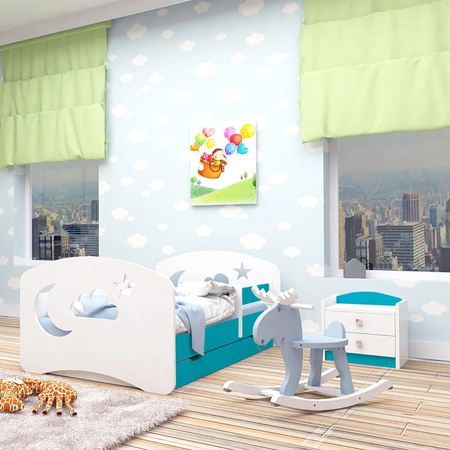 drveni dječji krevet design oblak s ladicom – 140*70 - slika 4