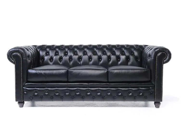 chesterfield trosjed original leather | 3-sjedišta | black - slika 1