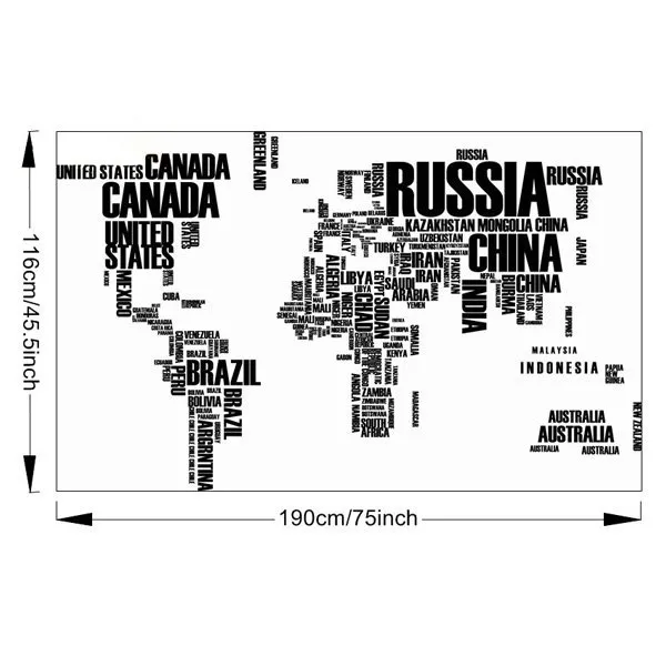 zidna naljepnica mapa svijeta u slovima cca 2 metra - slika 3