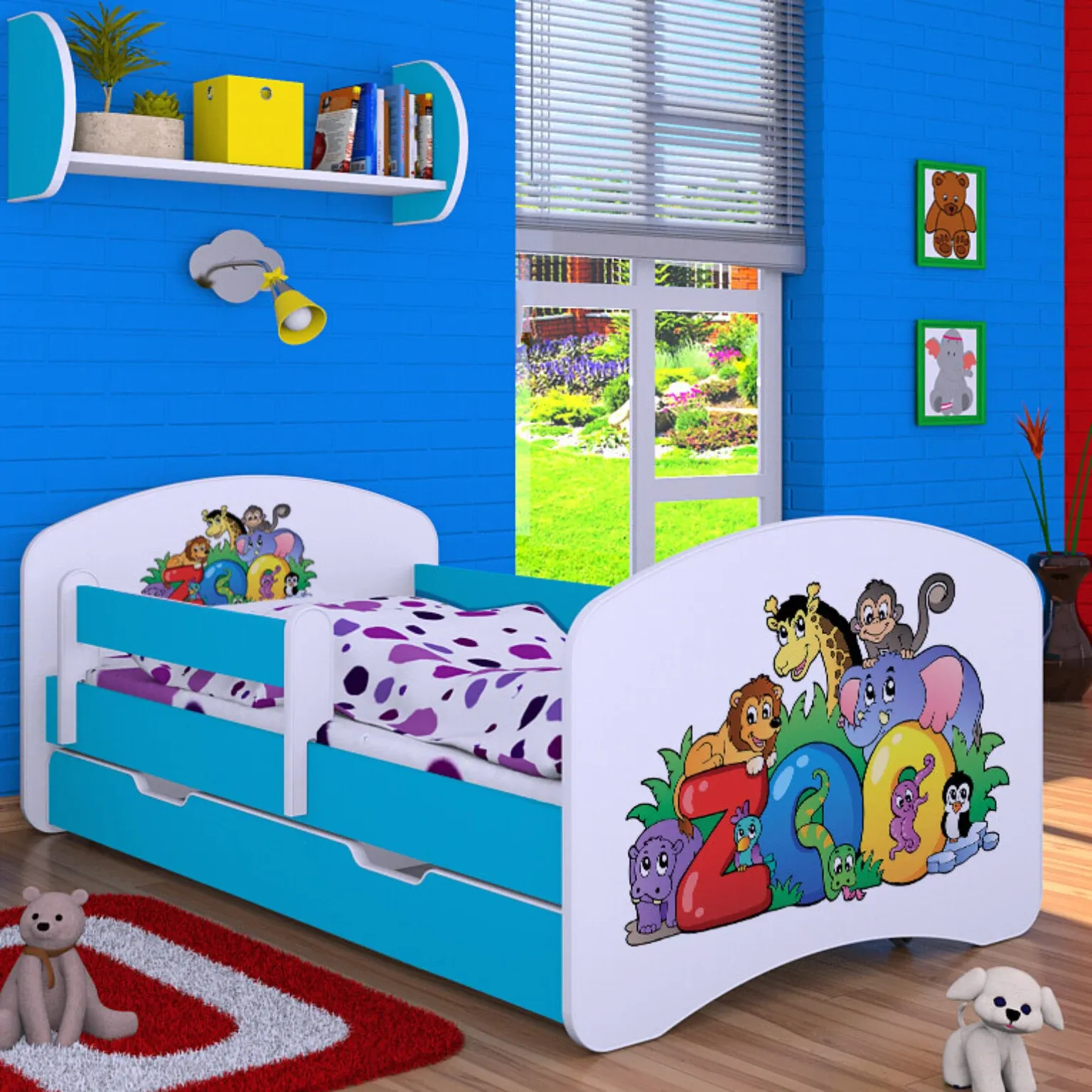 drveni dječji krevet happy zoo s ladicom – 160×80 - slika 2