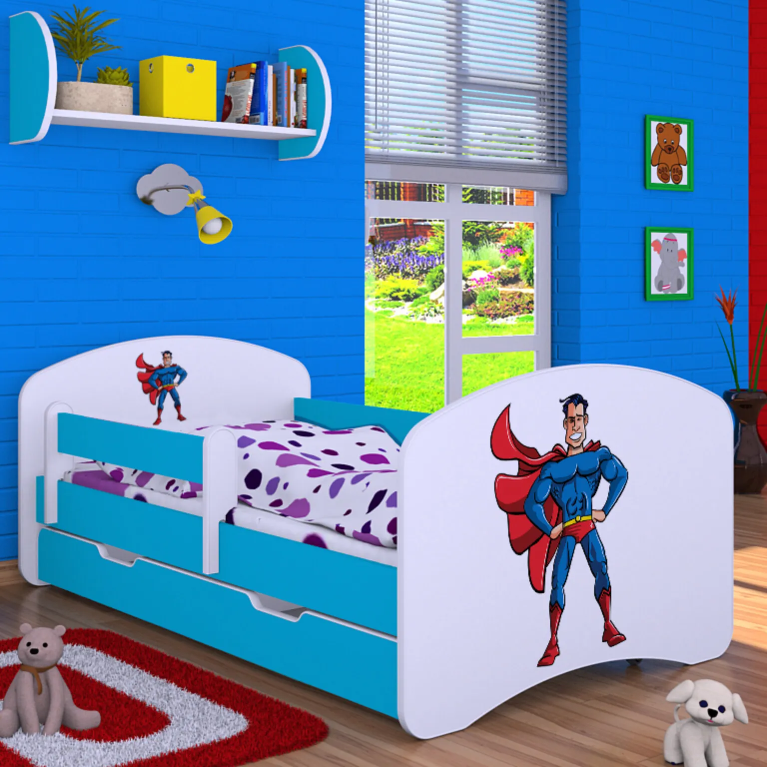 drveni dječji krevet happy superman s ladicom – 140×70 - slika 4