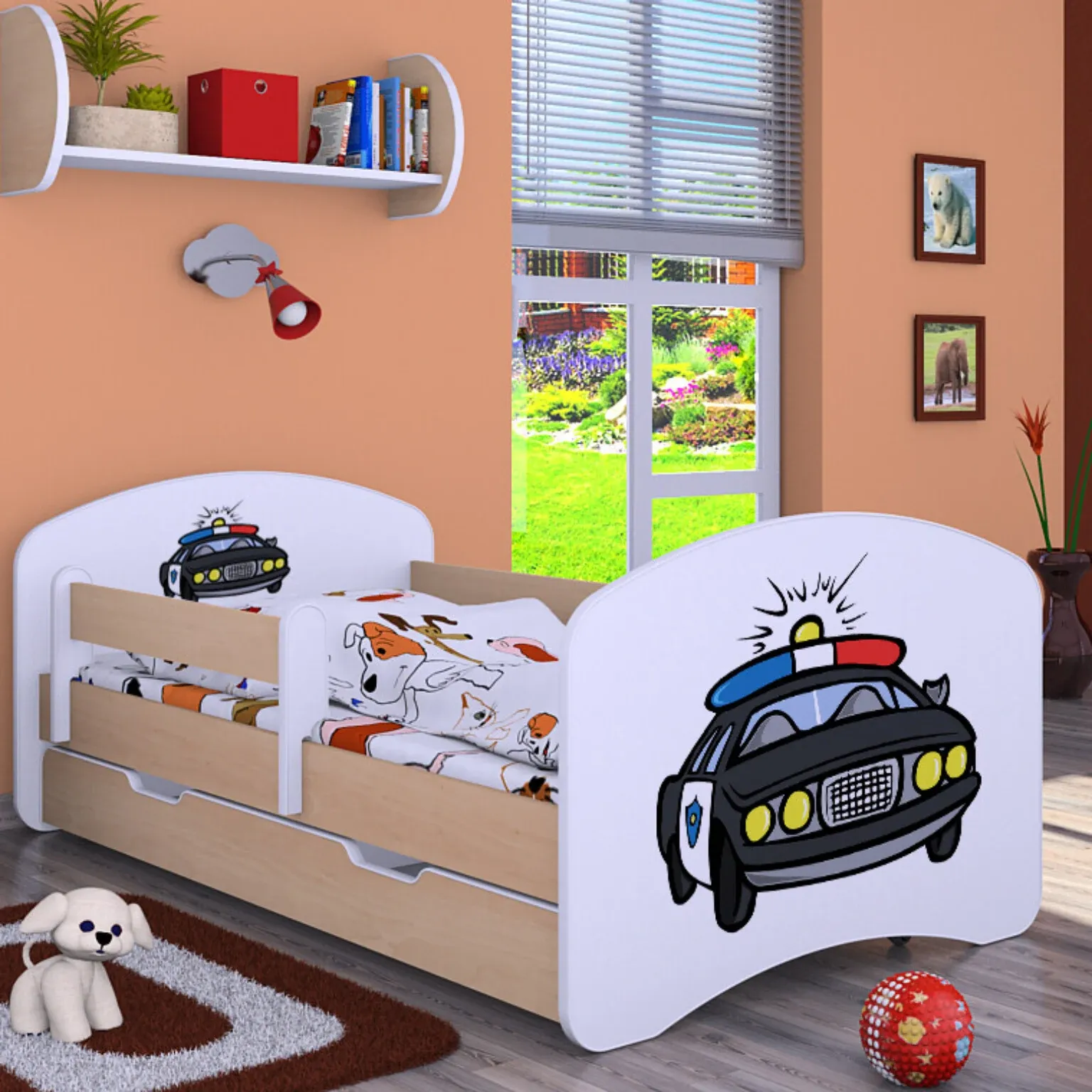 drveni dječji krevet happy policijski auto s ladicom – 160×80 - slika 4