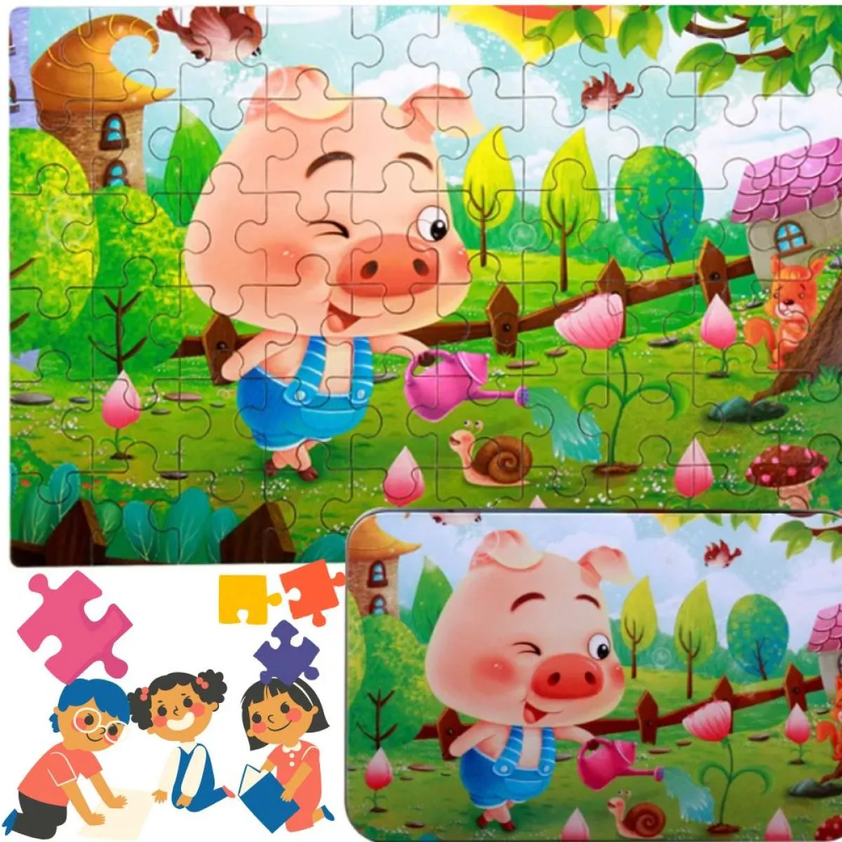 drvene puzzle u metalnoj kutiji (70 komada) promo - slika 5