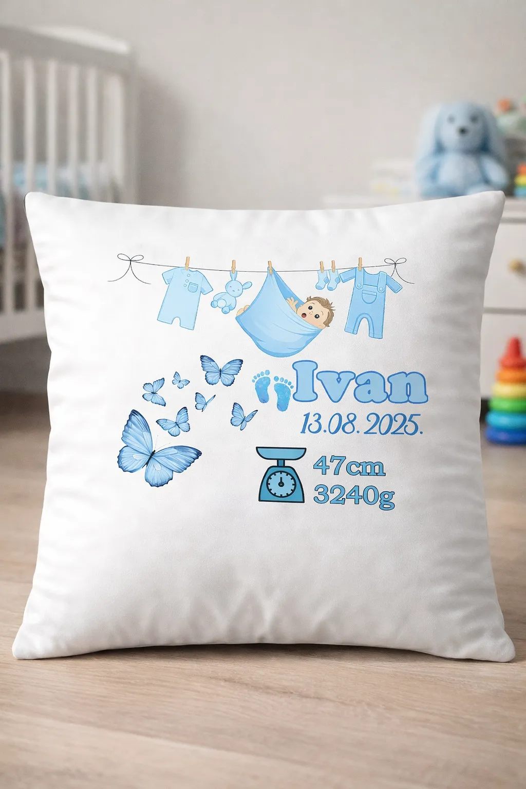 Personalizirani jastuk za rođenje bebe (dječak) - Otočac