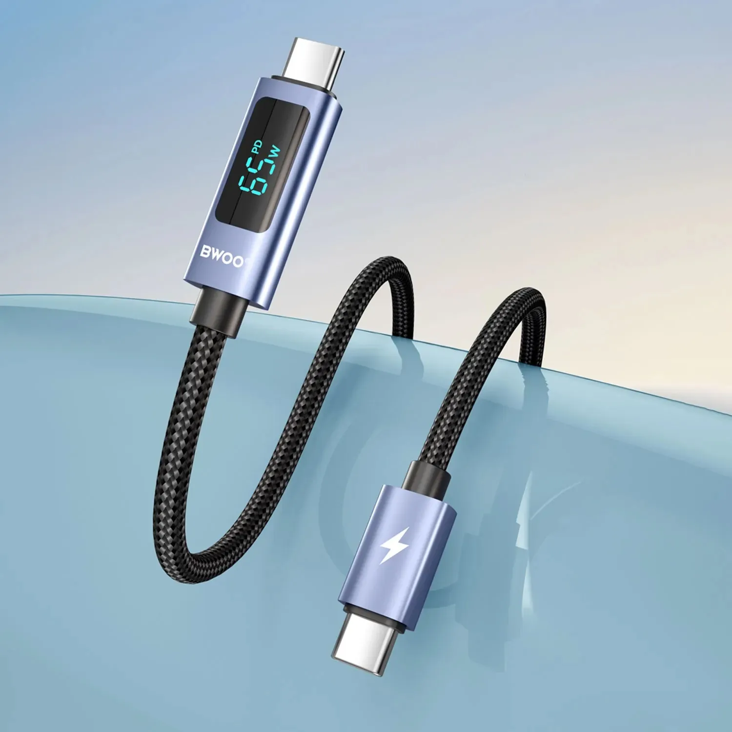 bwoo usb-c na usb-c alu kabel za punjenje s led zaslonom (65w), 1 m - slika 4