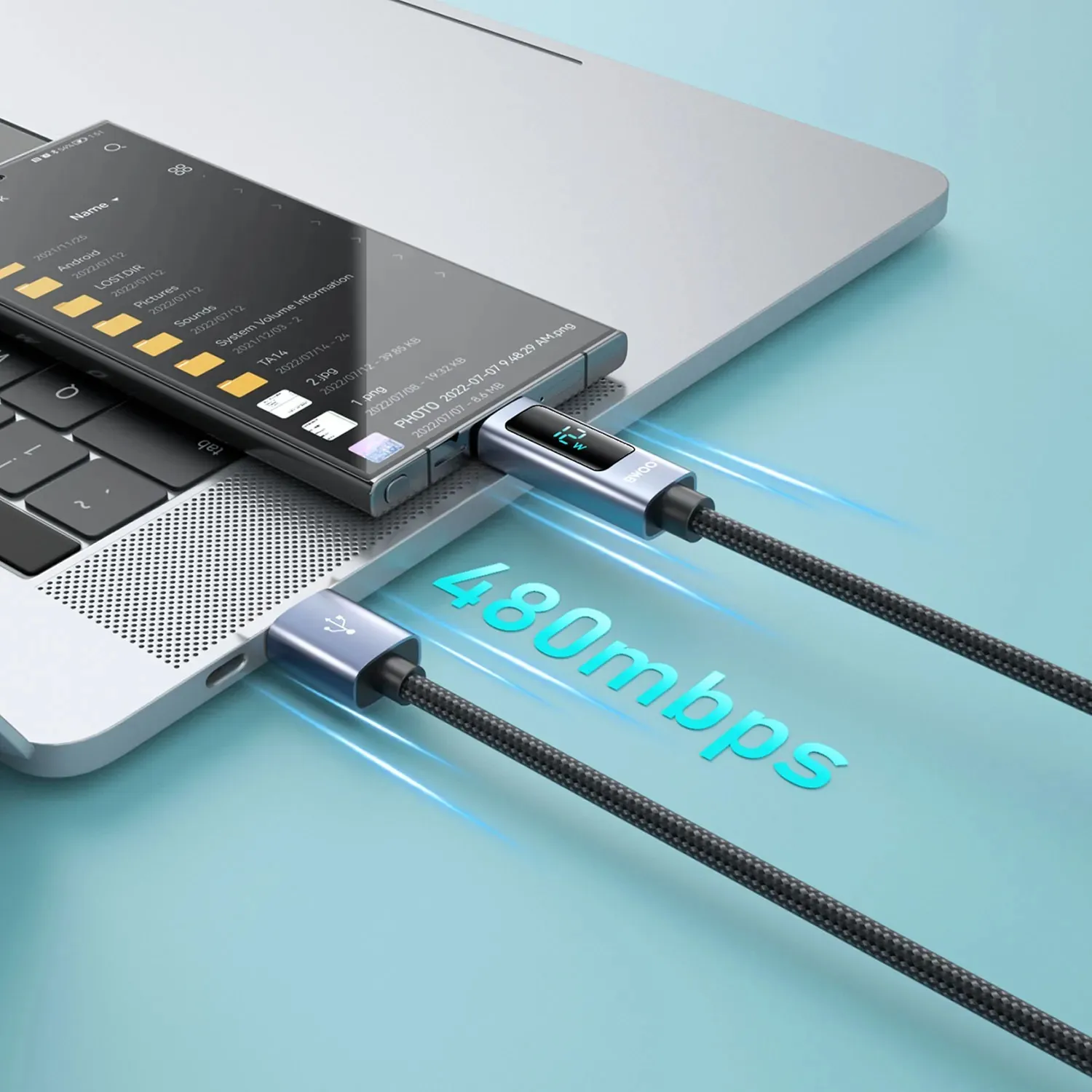 bwoo usb-a na usb-c alu kabel za punjenje s led zaslonom (3a), 1 m - slika 4