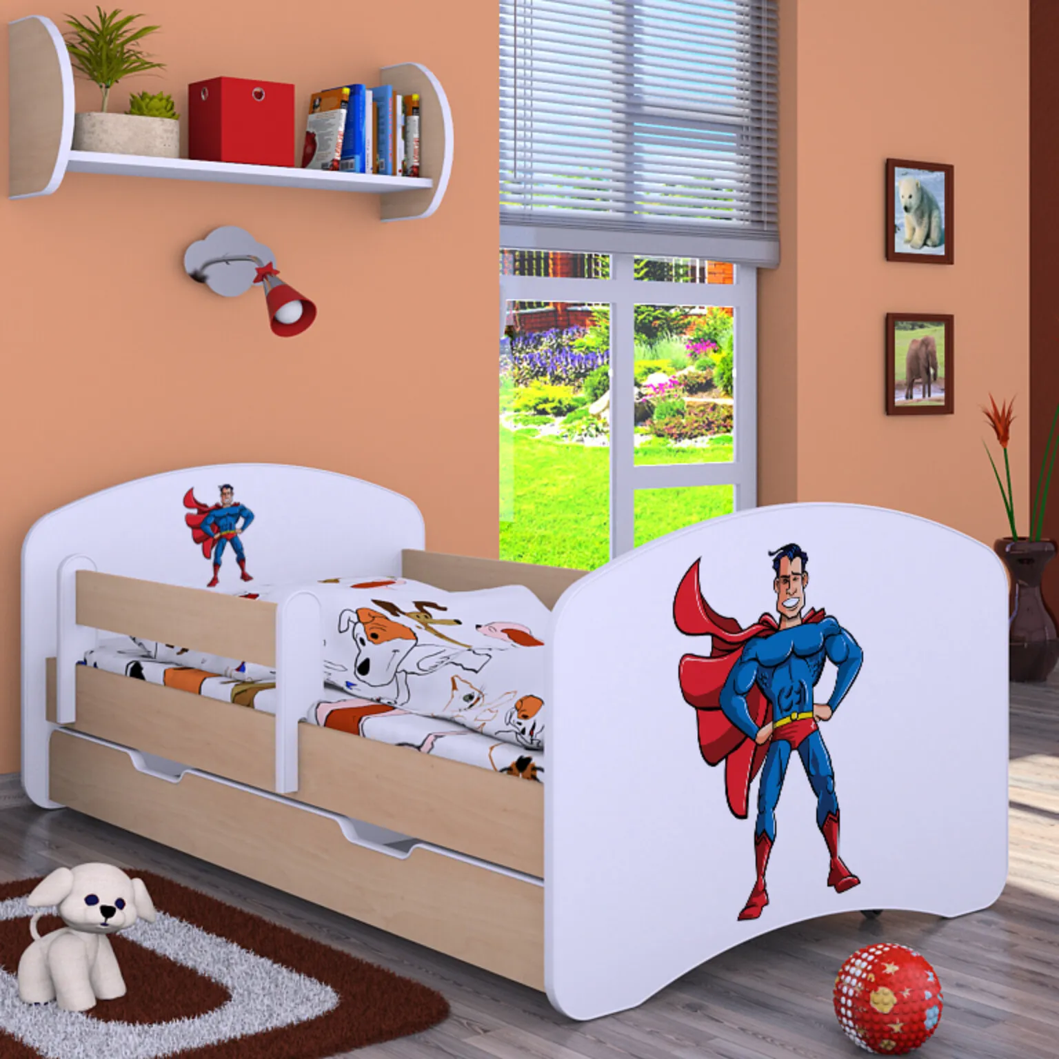 drveni dječji krevet happy superman s ladicom – 140×70 - slika 2