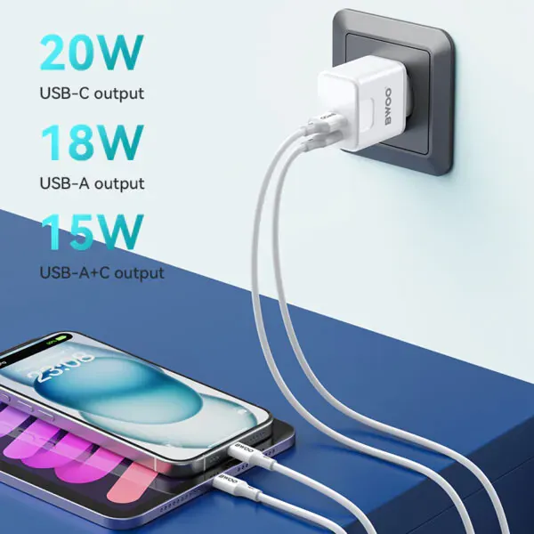 pd 20w + qc3.0 brzi zidni punjač max bwoo - slika 5
