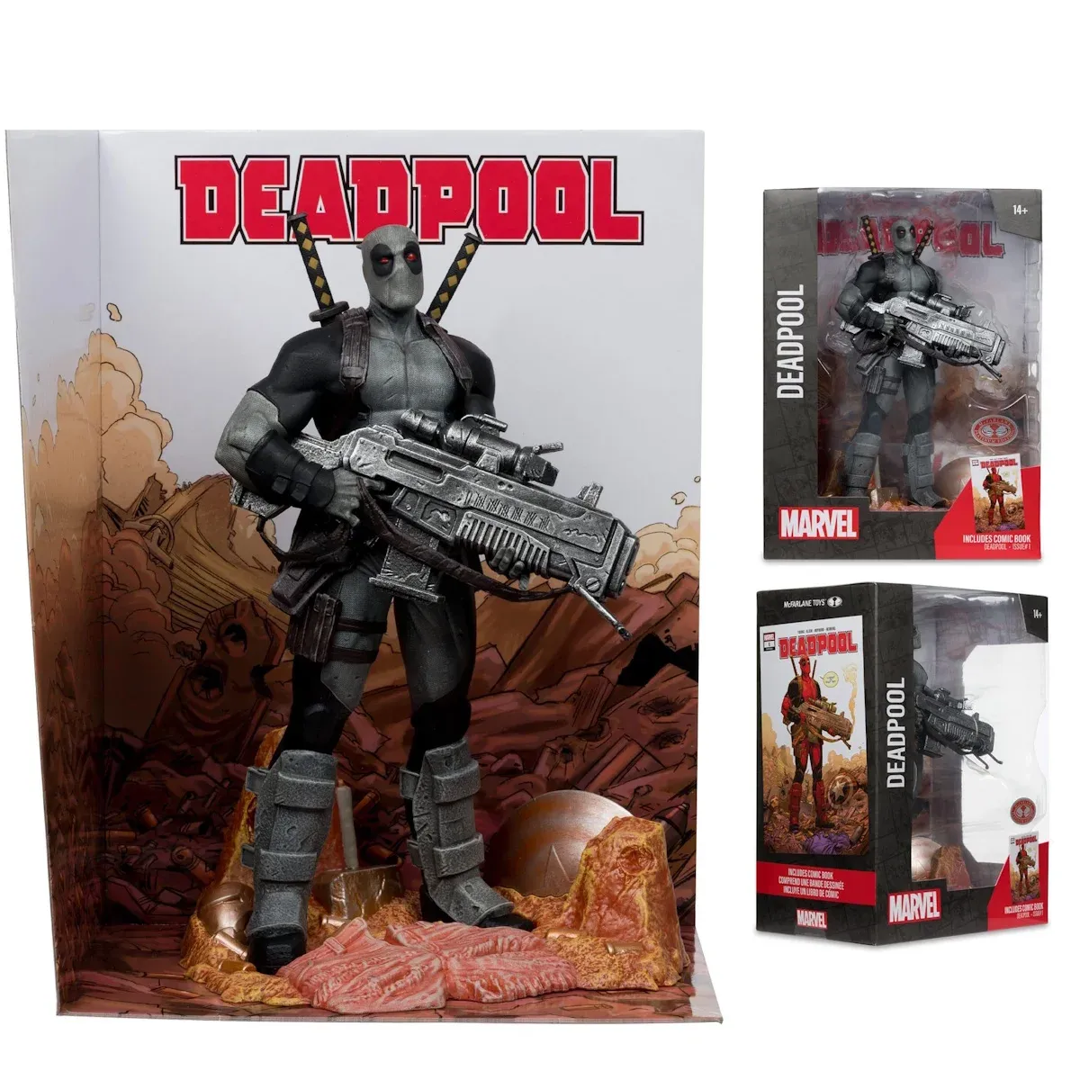 mcfarlane marvel – deadpool (grey suit chase) figura, 27cm + strip - slika 7