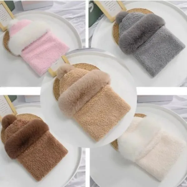 fluffy zimska kapa sa integriranim šalom - slika 9