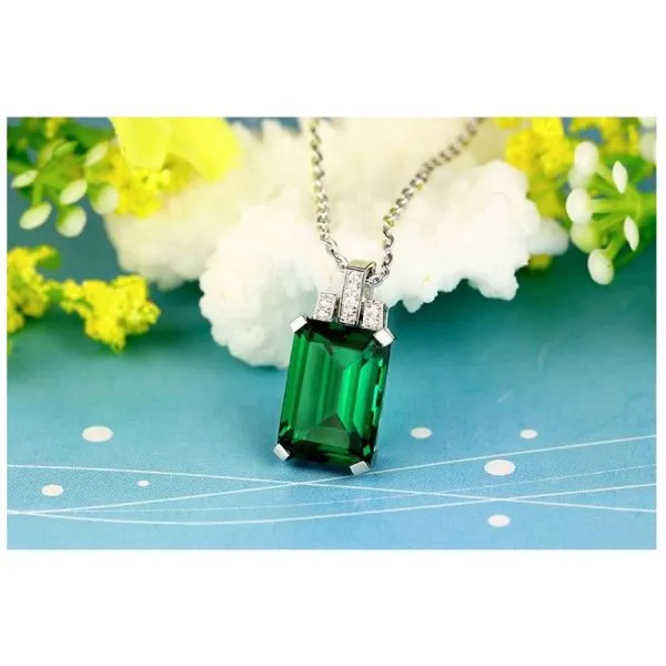 ženska ogrlica, green emerald stone, 18k pozlata - slika 3