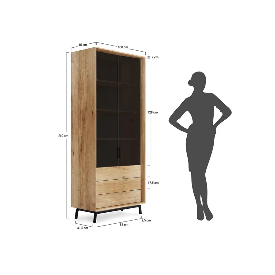 vitrina modern loft 45x200cm, materijal: masivno drvo hrast - slika 10