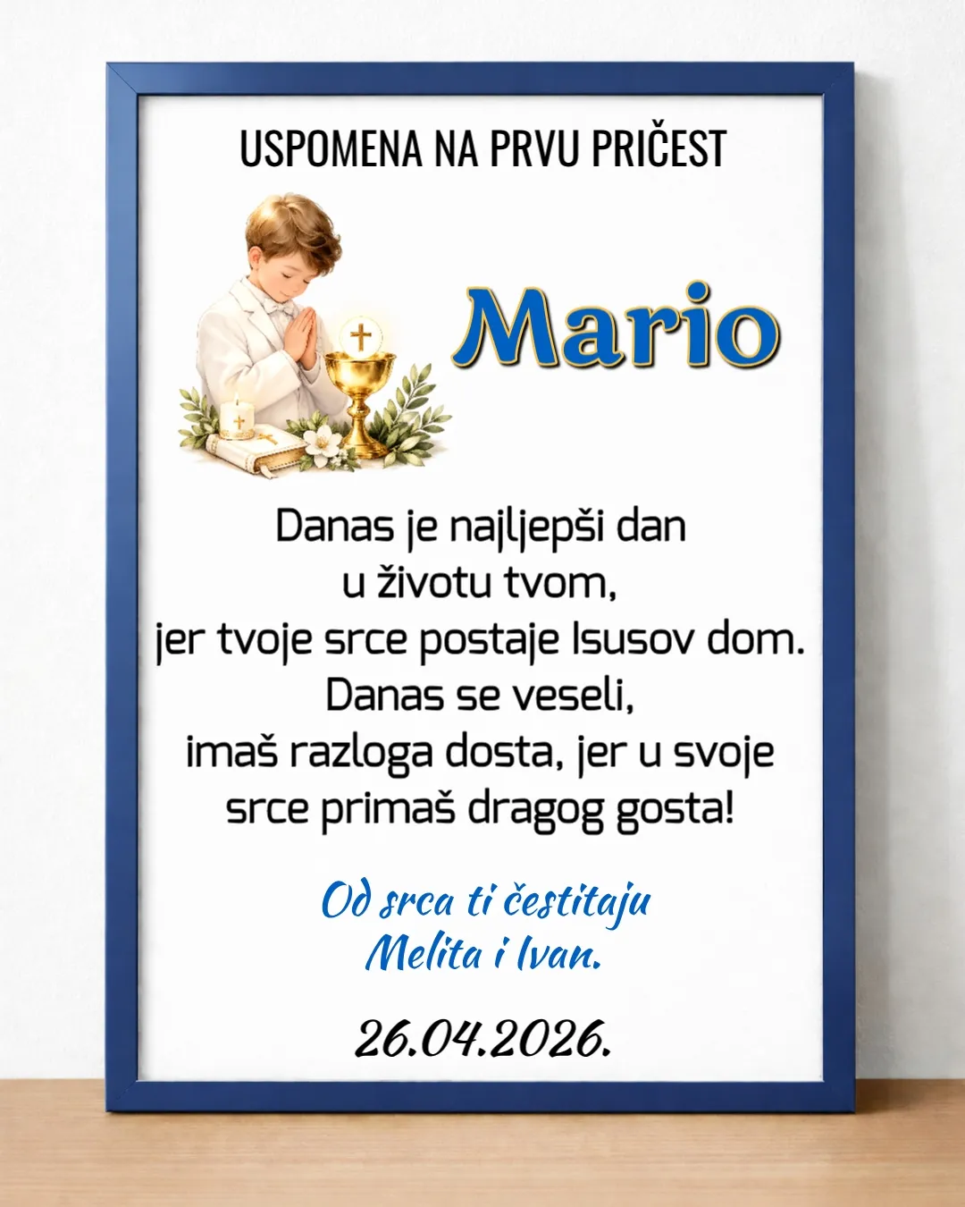 Okvir – uspomena na Prvu pričest za dječaka - Prozor, Otočac